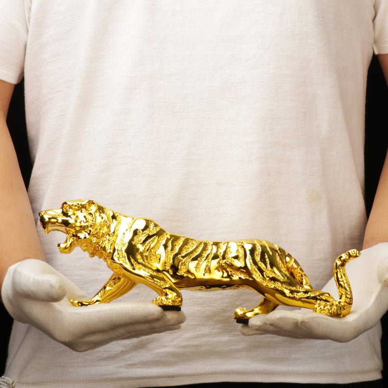 Luxury Gold Tiger Statue, Large Leopard Figurine, Modern Wild Animal Sculpture, Glamorous Home Decor Accessory, Gold Animal Art for Office, Housewarming Gift