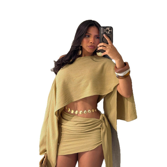 Off-shoulder Top And Tie-front Bodycon Skirt Set