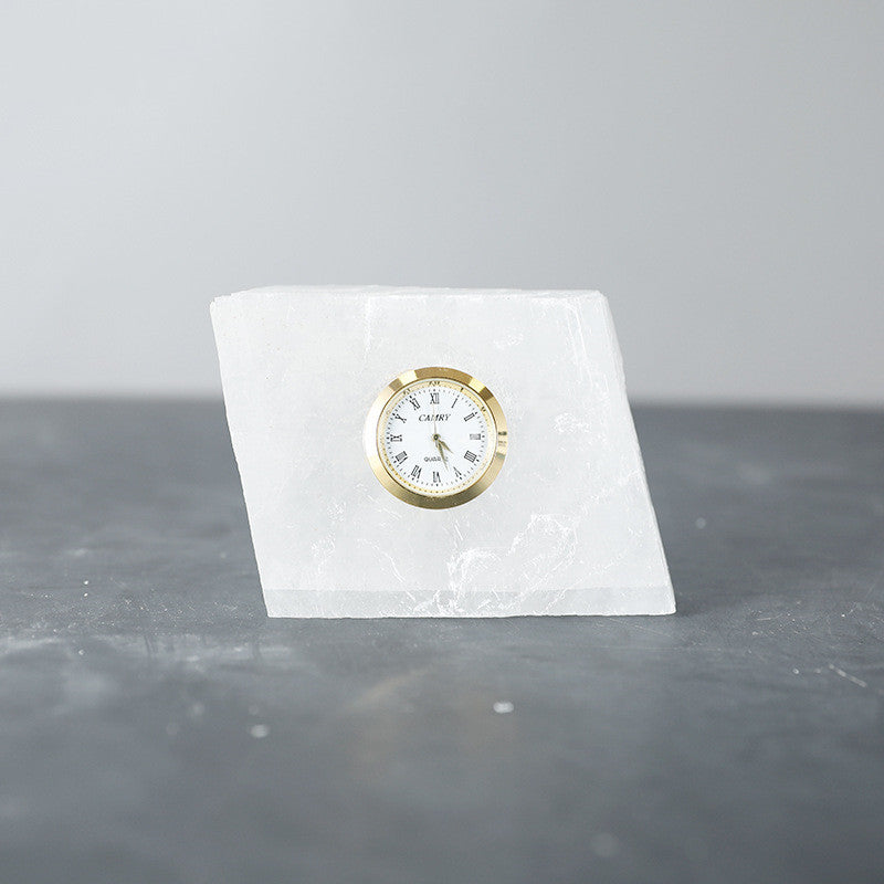 Natural Stone Desk Clock, Minimalist Table Clock for Home Office, Selenite Style Stone Decor, Unique Zen Gift for Coworker, Modern Shelf Decor