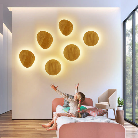 Organic Wood Wall Sconce, Modern Japandi Wall Lamp, Abstract Pebble Wood Light, Minimalist Wooden Wall Decor, Aesthetic Bedroom Lighting, Natural Oak Style Sconce