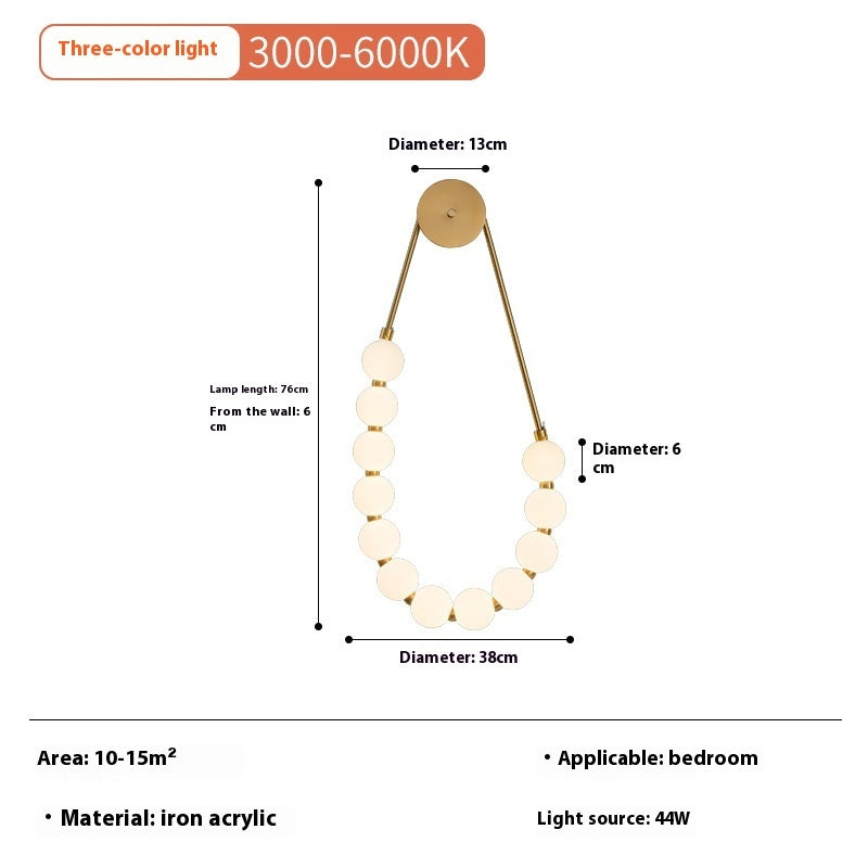 Luxury Pearl Necklace Wall Lamp, Creative High-End Sconce, Modern Nordic Ball Wall Light, Aesthetic Decorative Lighting, Minimalist Glass Globe Sconce, Artistic Bedroom Light