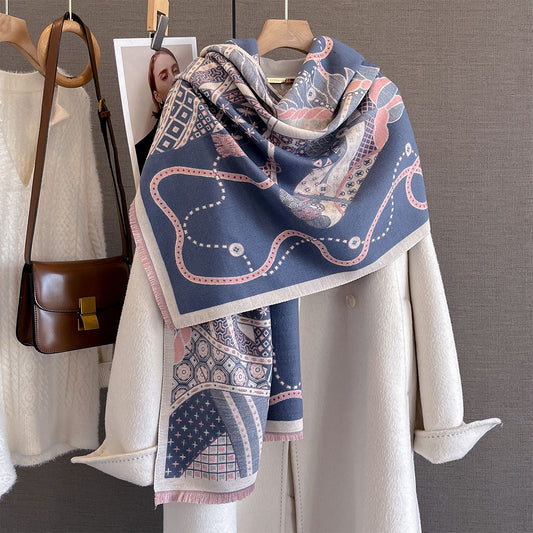 Autumn And Winter New Imitation Cashmere Scarf, Thickened And Lengthened With Horse Print