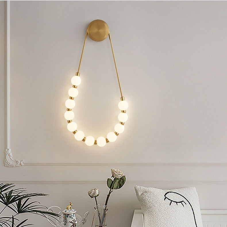 Luxury Pearl Necklace Wall Lamp, Creative High-End Sconce, Modern Nordic Ball Wall Light, Aesthetic Decorative Lighting, Minimalist Glass Globe Sconce, Artistic Bedroom Light