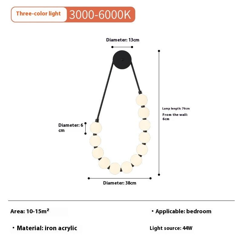 Luxury Pearl Necklace Wall Lamp, Creative High-End Sconce, Modern Nordic Ball Wall Light, Aesthetic Decorative Lighting, Minimalist Glass Globe Sconce, Artistic Bedroom Light