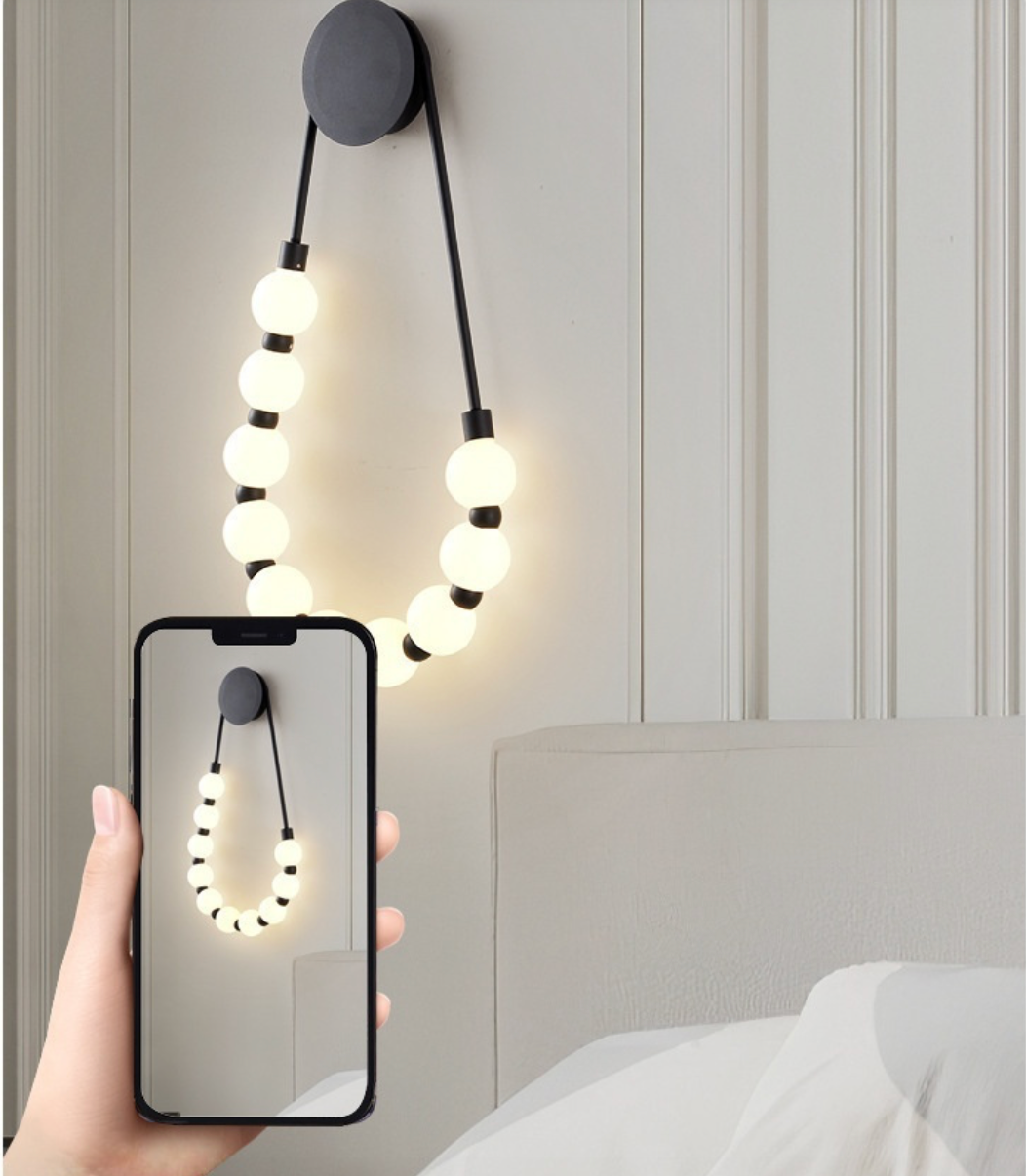 Luxury Pearl Necklace Wall Lamp, Creative High-End Sconce, Modern Nordic Ball Wall Light, Aesthetic Decorative Lighting, Minimalist Glass Globe Sconce, Artistic Bedroom Light
