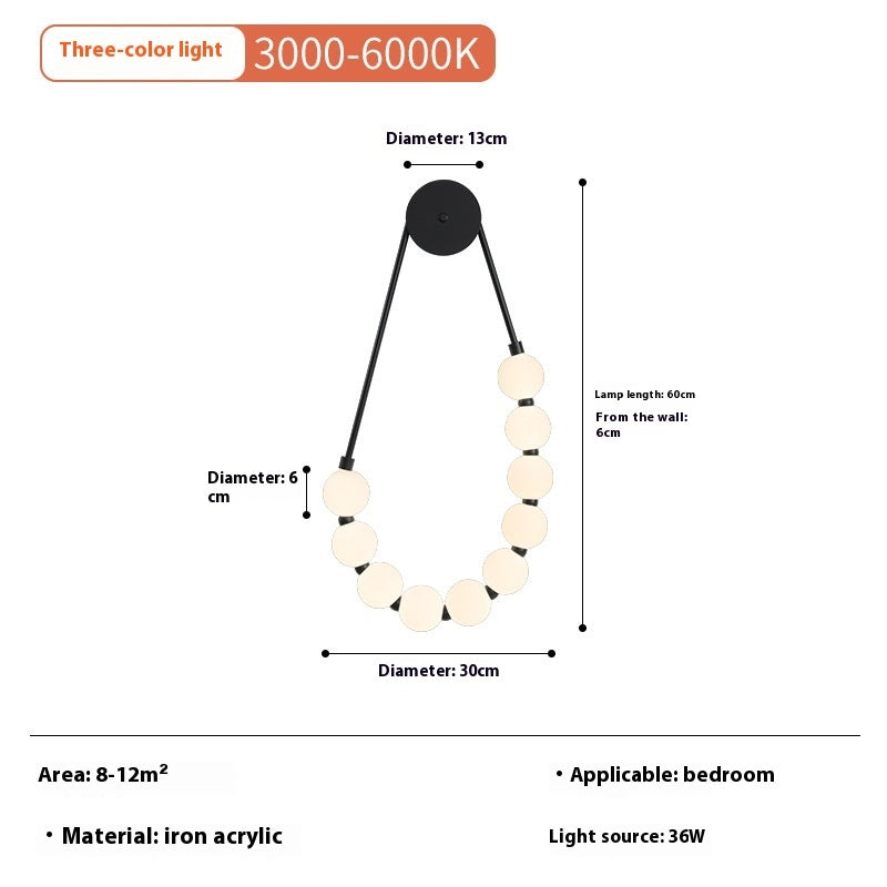 Luxury Pearl Necklace Wall Lamp, Creative High-End Sconce, Modern Nordic Ball Wall Light, Aesthetic Decorative Lighting, Minimalist Glass Globe Sconce, Artistic Bedroom Light